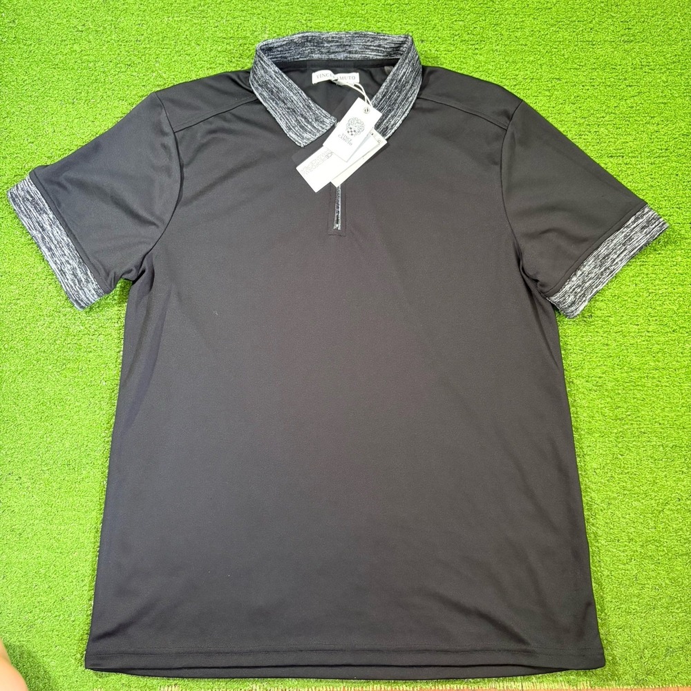 Vince Camuto Shirt Sz M Polo Performance Slim Fit Stretch Black Quarter Zip